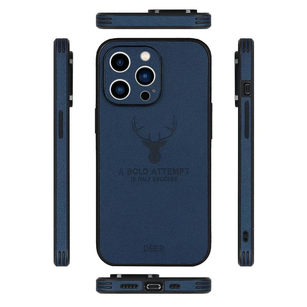 Vintage Deer Pattern PU Leather Phone Case with Soft Business Lens Protection