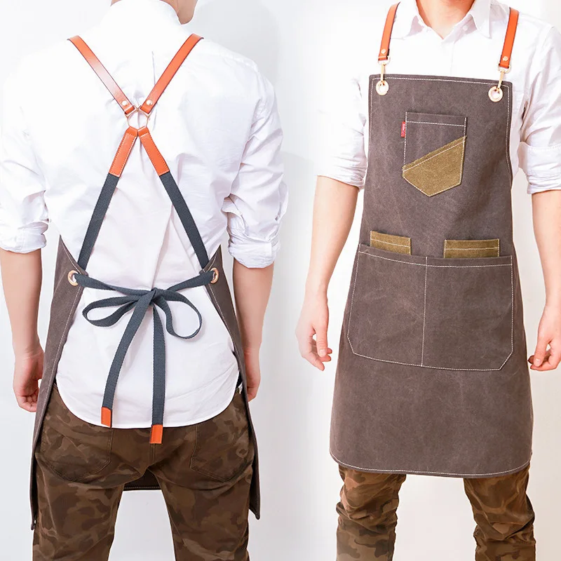 

Denim Apron Unisex Work Kitchen Accessories Patchwork Pocket Coffee Pinafore House Cleaning Bib Adjustable Apron