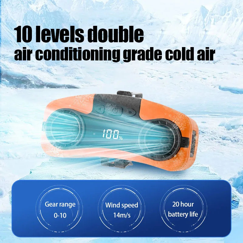 Neck fan 10 Gear Portable Dual Port Turbo Waist Hanging Fan with Digital Display USB Charging Hanging Neck Fans for Riding Outdoor Sports