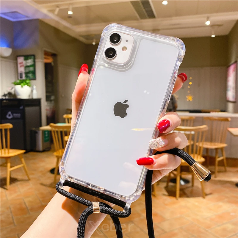 Transparent Crossbody Phone Case with Necklace Cord and Soft Cover