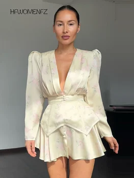 Casual Printed Mini Dress Women Full Sleeve Button V-neck Lady Short Dresses Waist Tape 2026 Spring Summer Female Robe Beach 1