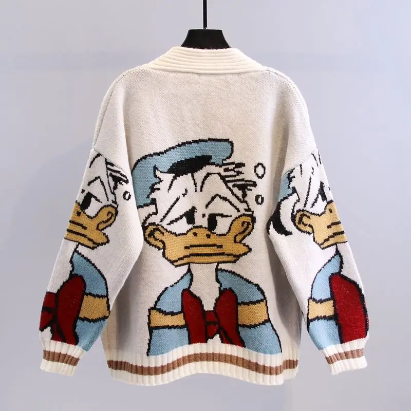 Stay cozy in style with Disney Knitted Cardigan. These Japanese Donald Cartoon Sweaters are perfect for autumn and winter. Embrace the loose, wild, and thicken kawaii tops trend