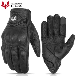 Vintage Leather Motorcycle Gloves - Retro Men’s Protective Riding Gear, CE Approved, Touchscreen Compatible - XXL (AFG - 15 Black No CE)