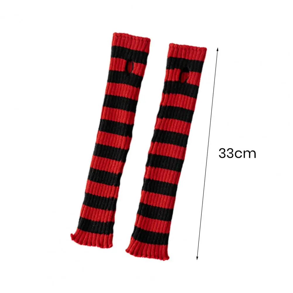 Stretch Knit Gloves Red-black Striped Arm Warmers with