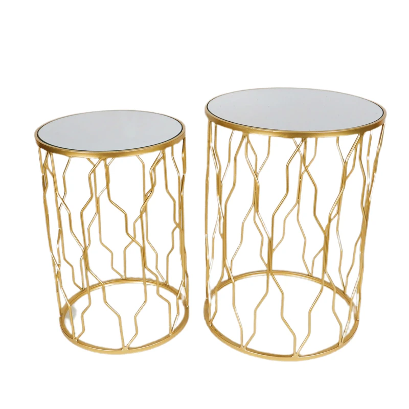 Nest Gold Coffee Tables Set Modern Design Round Side End Table Luxury Golden Mirror Speaker Coffee Table 3