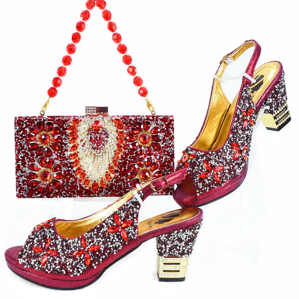 

Doershow High Quality African Style Ladies Shoes And Bags Set Latest wine Italian Shoes And Bag Set For Party HJK1-24