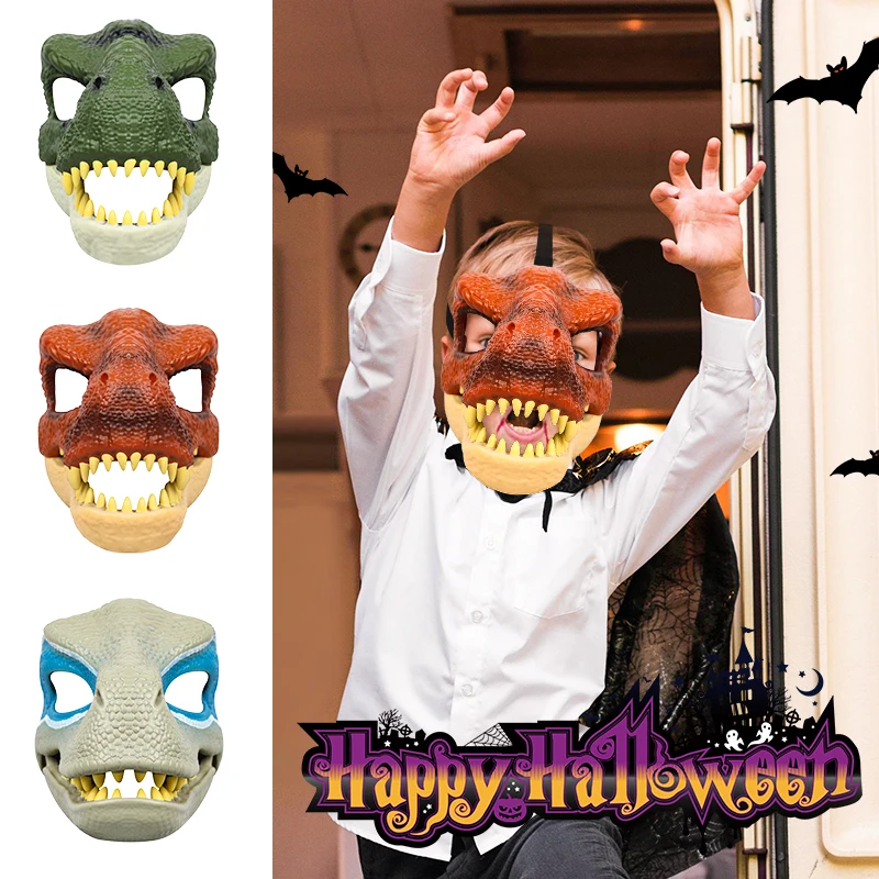 

PVC Halloween 3D Dinosaur Mask Headgear Horror Dragon Masquerade Party Cosplay Costume Jurassic Dino Moving Jaw Lifelike Masks