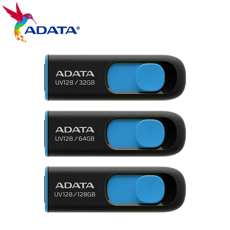 100% ADATA UV128 USB 3.2 Gen 1 펜드라이브 32GB 64GB 128GB 256GB 플래시 드라이브 메모리 스틱 컴퓨터용 플래시 드라이브