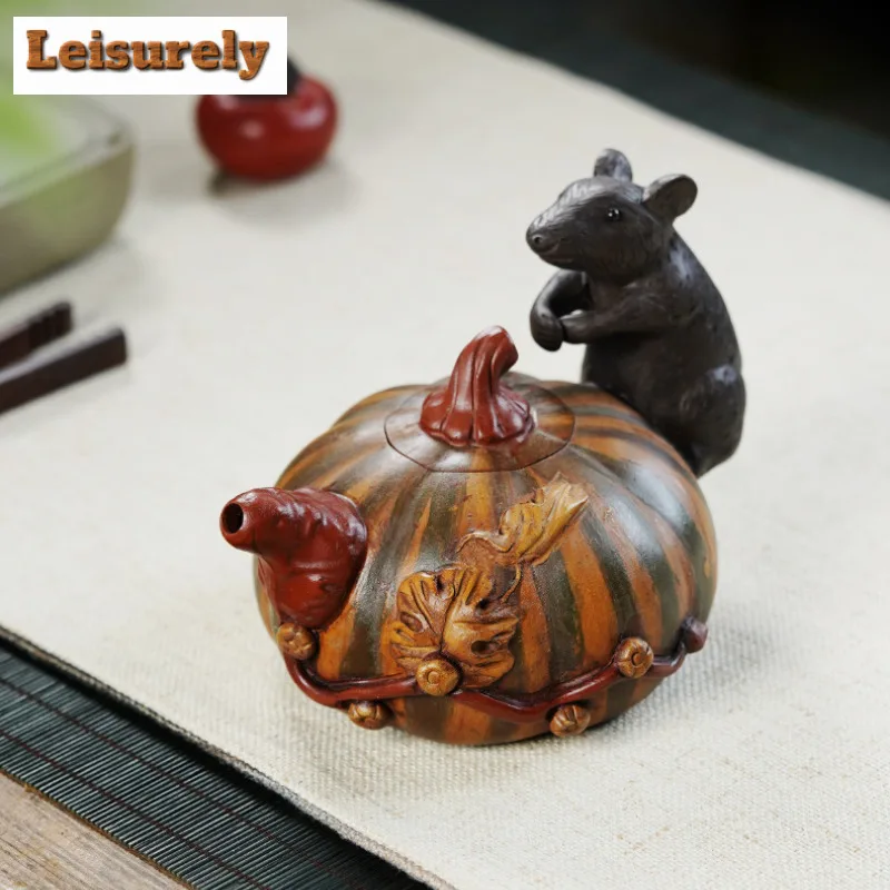 400ml Creative Yixing Purple Clay Teapot Handmade Pumpkin Rat Pot Raw Ore Mud Kettle With Filter Zisha Teaset Tea Services Craft