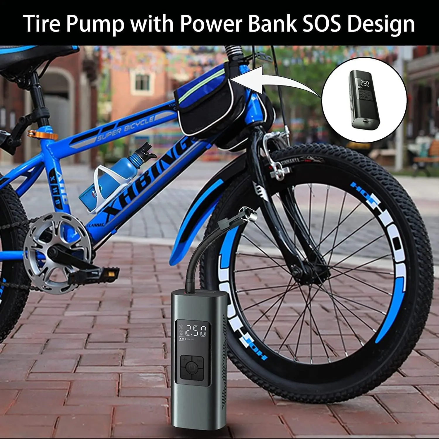 휴대용 타이어 팽창기, 무선 6000mAh 배낭 디지털 공기 펌프, 2 차 타이어/시간, 140PSI DC 12V