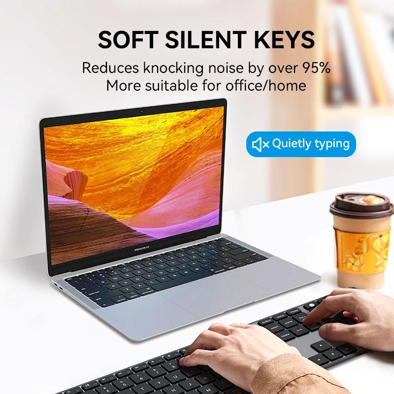Asusdom-teclado sem Fio Bluetooth Sofkeys4 Modo Duplo Zona de Teclas Teclado Office Home Silencioso 110 Teclas pc Computador Ipad Telefone - Imagem 4
