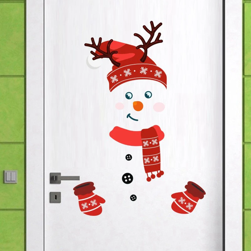 Wall Stickers Self Adhesive Stickers Kitchen Wall Sticker Door Window Refrigerator Stickers Cartoon Snowman Christmas Funny Kitchen Holiday Home Decoration