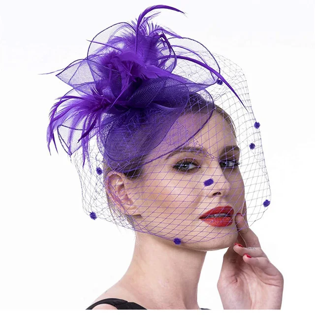 Fascinator Cappello Fascia Piuma Mesh Flower Party Copricapo Vintage Ascot Cappelli Burlesque Flower Derby Hat con Clip Hairband Donne Signore Cocktail Tea Party Wedding Halloween Accessori, Hot