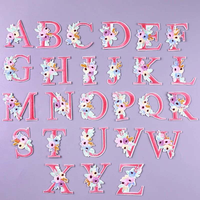 

Pink Flowers English Letters Patches For Clothing Thermoadhesive Patch On Clothes Stickers Catoon Embroidery Patches Clothes DIY