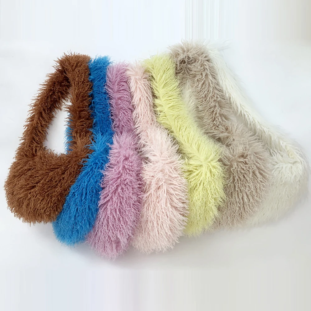 Designer Fluffy Plush Shoulder Bag Warm Faux Mongolian Fur
