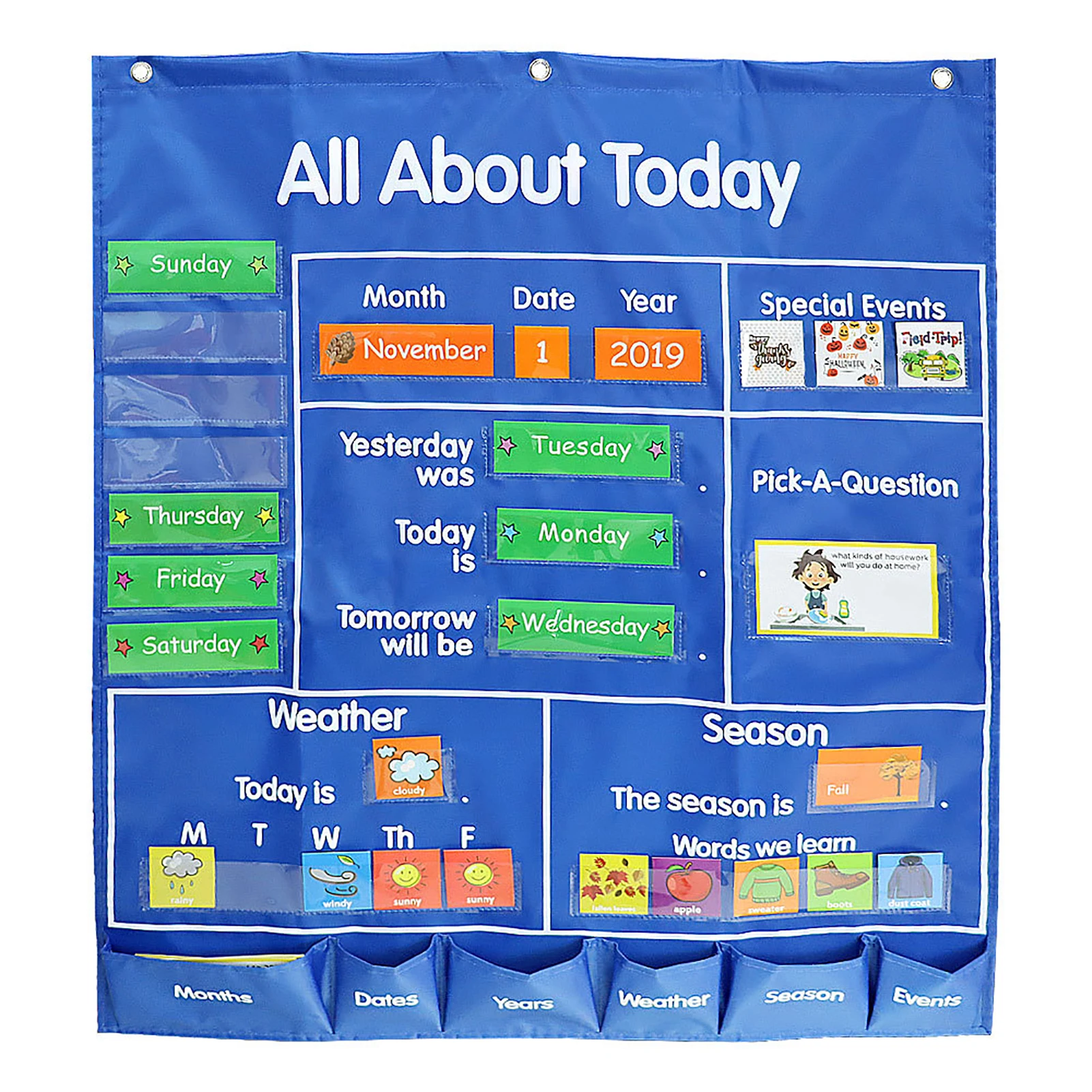 School Classroom Calendar Pocket Chart Wall Calendar & Weather Chart with 117 Cards Teaching Tool Supplies, 25.75*33.75in