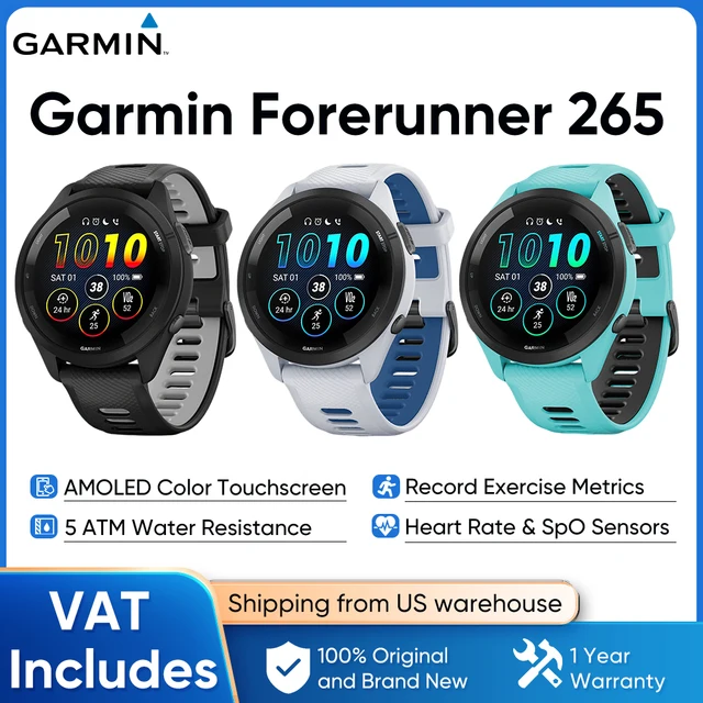 Alternative view of Garmin Forerunner 265 GPS 46mm Smartwatch 1.3" AMOLED Touchscreen Display Heart Rate Monitoring Training Metric Message Notice