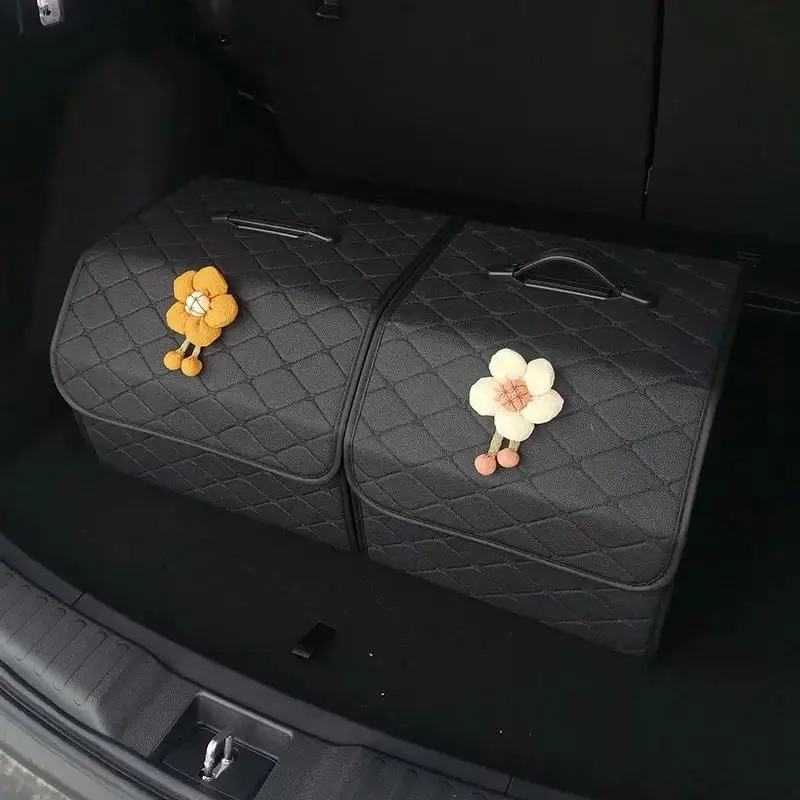Car Trunk Organizer Box Large Capacity Auto Multiuse Tools Storage Bag Stowing Tidying Leather Folding For Emergency Storage Box