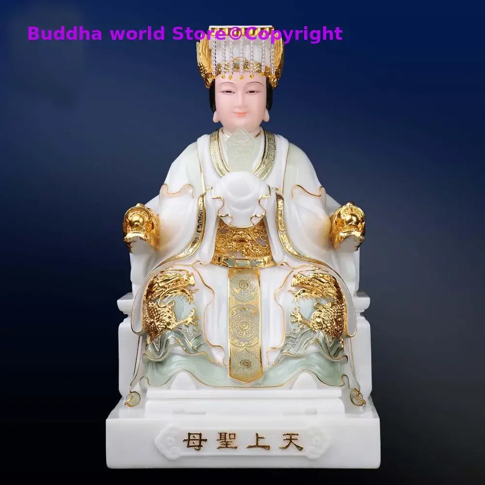 30CM large gilding jade Goddess Matsu MAZU Guan yin God Southeast Asia HOME protection Propitious Prosperity FENG SHUI statue