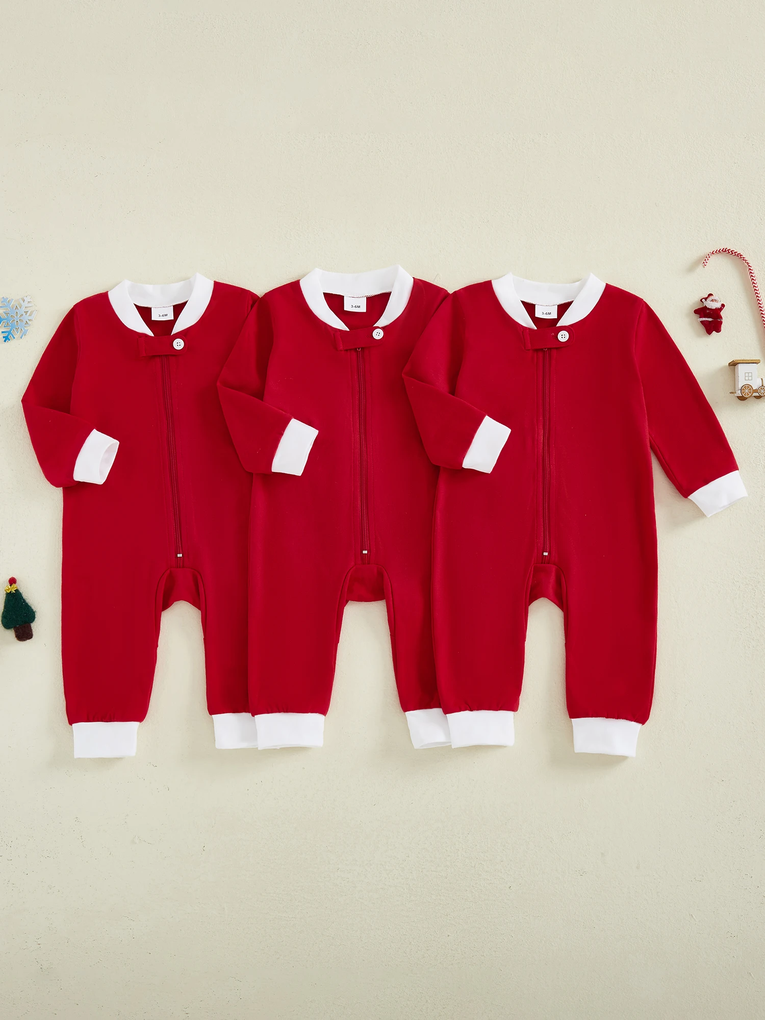 Christmas Baby Romper with Embroidered Crew Neck and Loose Fit Design Long Sleeve Infant Jumpsuit for a Festive Look