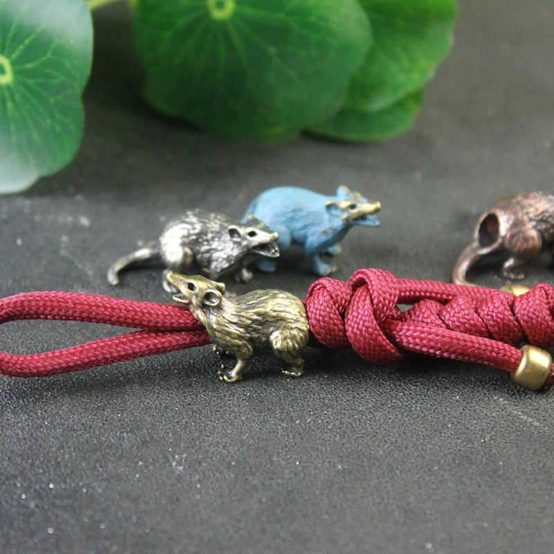 Zodiac Animal Rat Figurines Brass Knife Beads Flashlight Lanyard Pendants Cute Mice EDC Paracord DIY Outdoor Tools Accessories