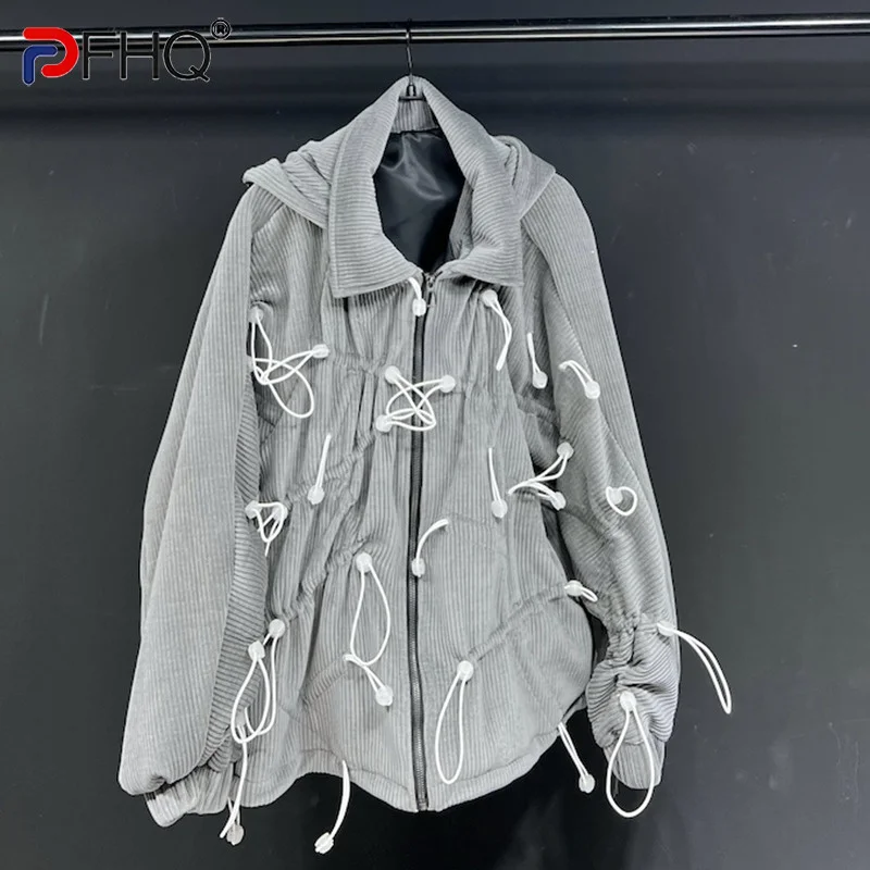 

PFHQ Trendy Men's Corduroy Designer Coat Hooded Original Autumn High Quality Outdoor Heavy Industry Drawstring Jackets 21F1724