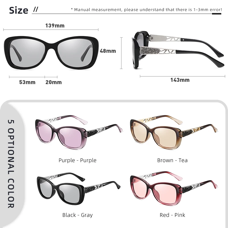 Luxury Sunglasses Women 2023 Phototchromic Polarized Glasses For Women Fashion Crystal Frame Ladies Trendy Shades Purple Goggles 4