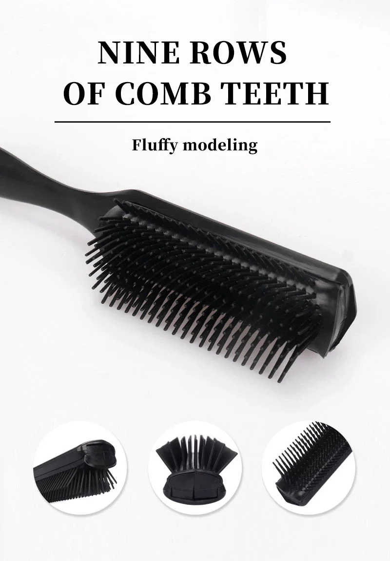 Anti-static Exfoliating Massage Curling Brush Detachable Nine Row Plastic Comb 1pc For Real Hair Wigs