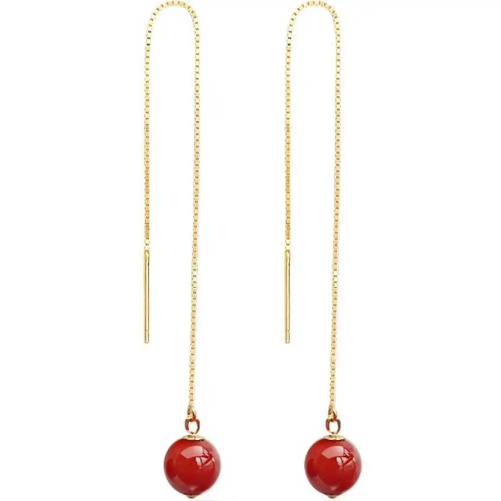 

Natural 10MM Cinnabar beads Earrings Ear line chain eardrop Aquaculture