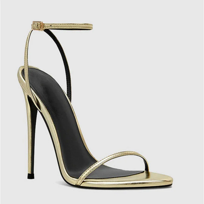 Summer Pointed Patent Leather One-line Foot Nude Lace-up Sexy Sandals Thin High-heeled Banquet Dress Large-size Women's Shoe