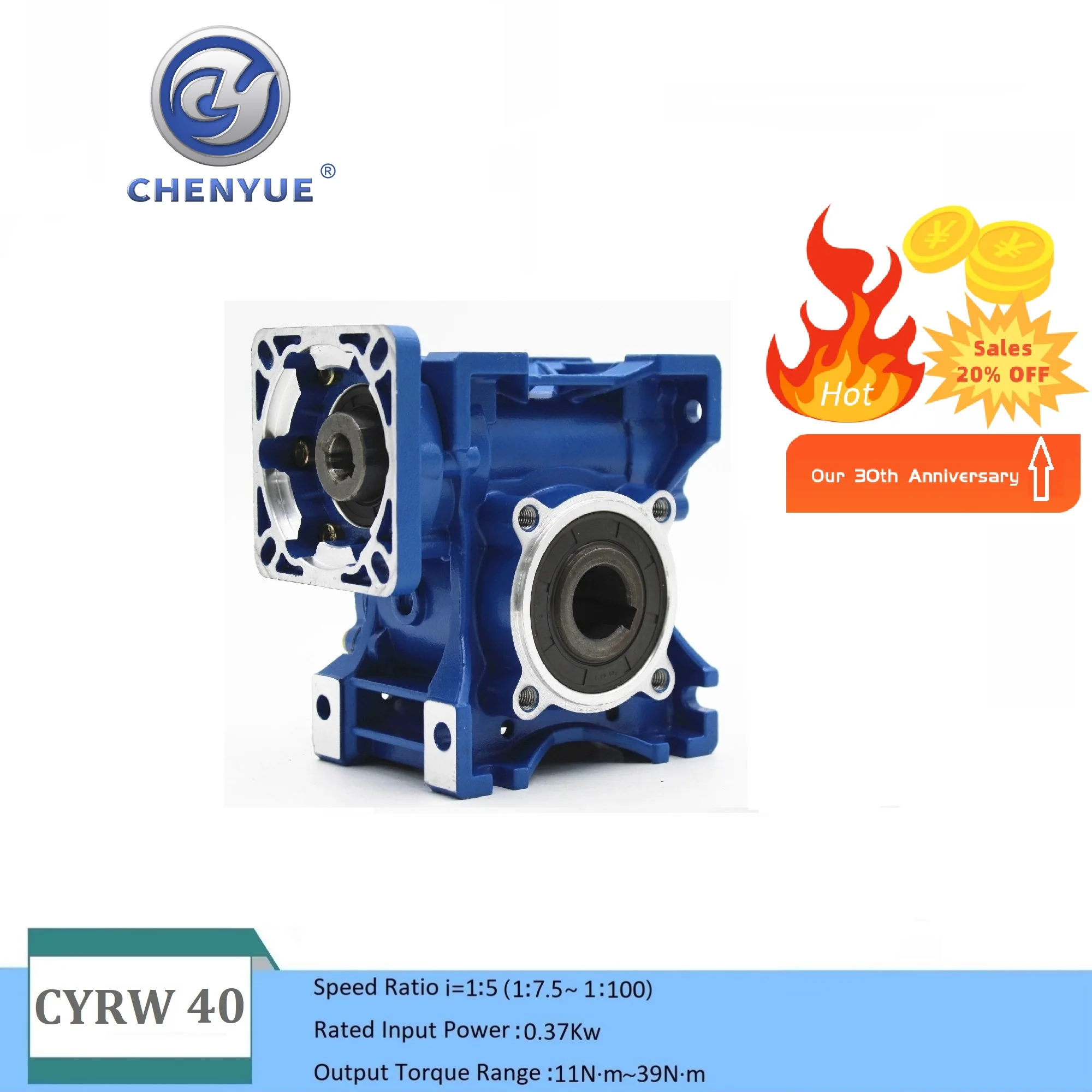 

CHENYUE High Torque CNC Worm Gearbox Reducer NMRW 40-VS Input 14/11mm Output 18mm Ratio 5:1/100:1 Suppliers Square Flange