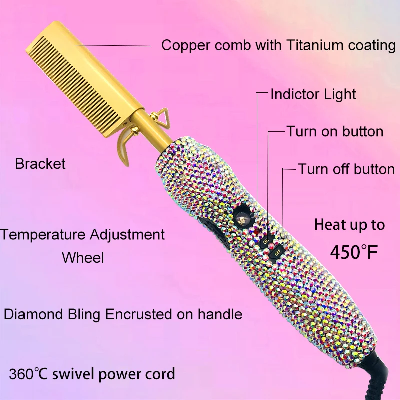 4 Piece Hair Tools Set Rhinestone Flat Iron Heating Comb Hair Blow Dryer Set Bling Hot Tools Set for Hair Stylist 4