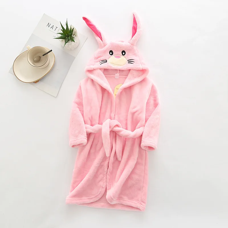 Children Bathrobe Kids Bathrobe For Girls Cartoon Rabbit Pyjamas Kids Colar Fleece Boys Bathrobes Nightgown Baby Sleepwear Hooded Bath Robe