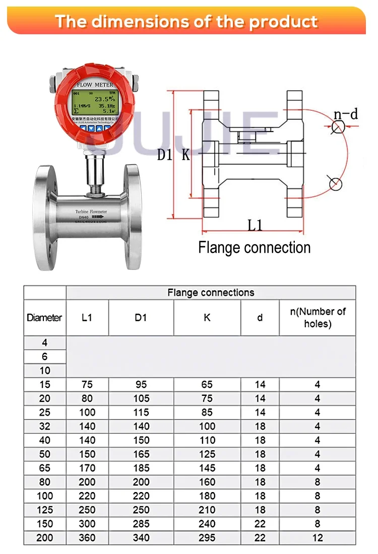 DN40/50 3'' SS304 Oil Flow Meter Fuel Diesel Liquid Turbine Flowmeter with LCD D