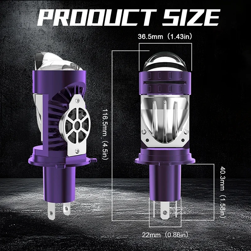 High-Performance LED Projector Headlight Bulbs with Fan Cooling, 1200W, 6000K, Hi-Lo Beam