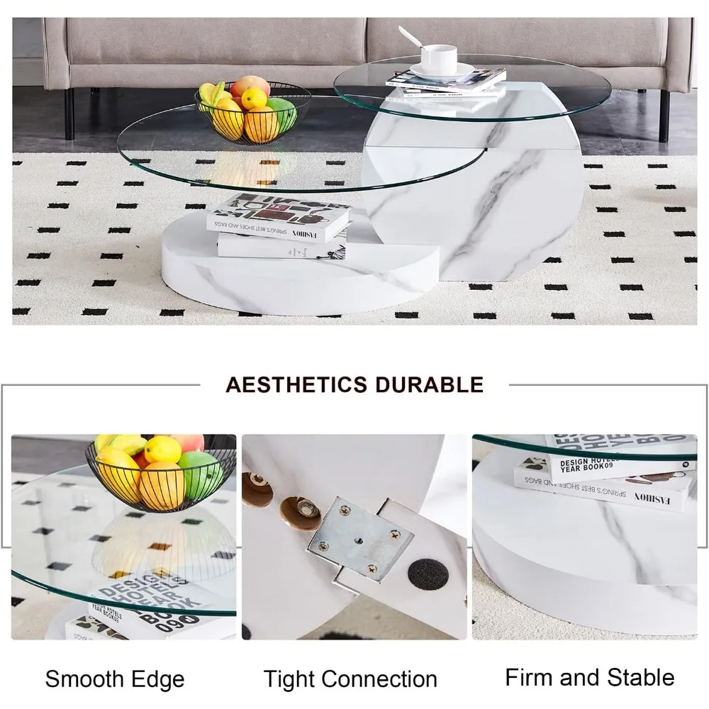 Glass Tables for Living Room Round Tables Modern Double Layer Round Table Circle Coffee Table for Small Space Home Office 4
