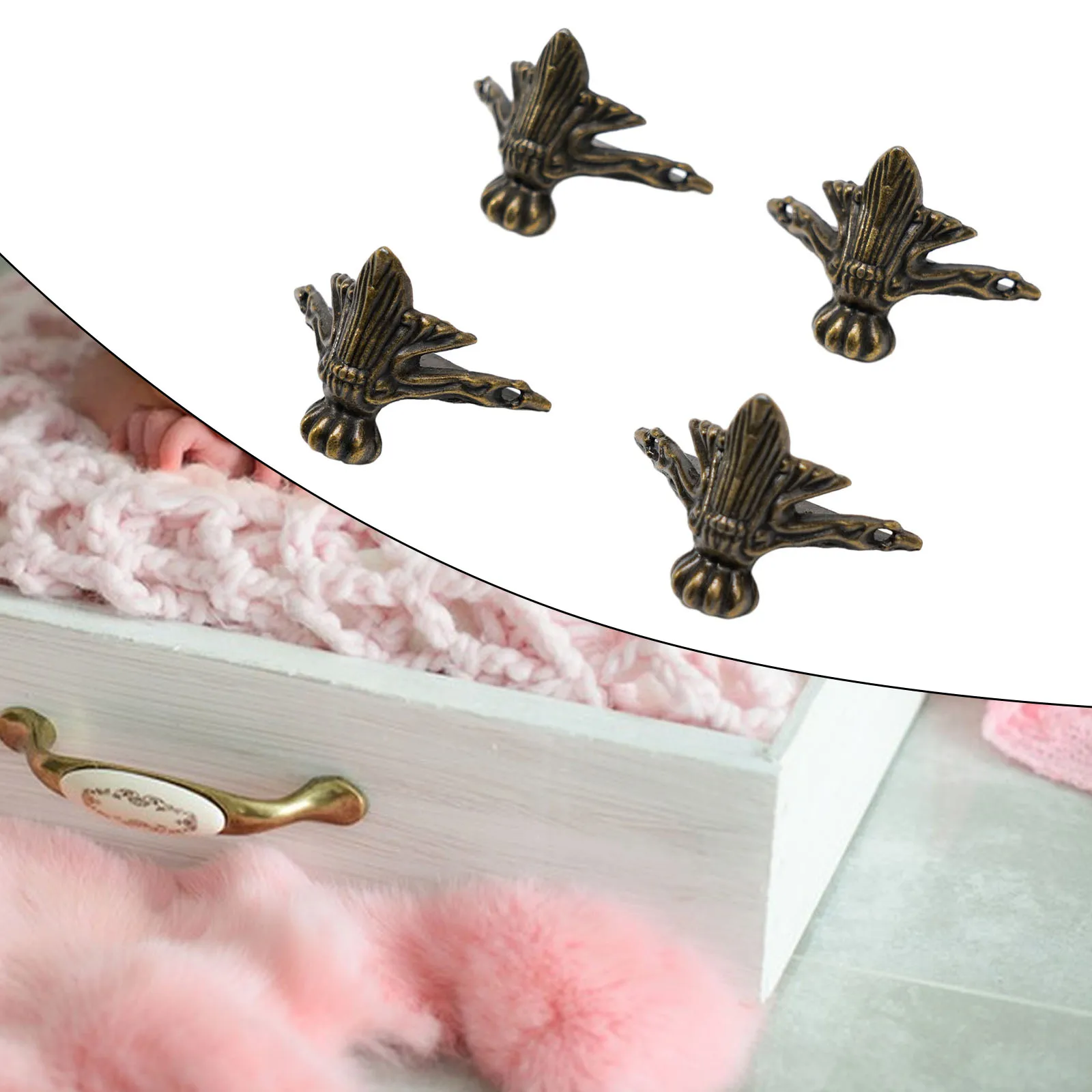 4 Pcs Antique Brass Jewelry Chest Wood Box Cabinet Decorative Feet Leg Corner Protector Metal Crafts For Furniture Hardware