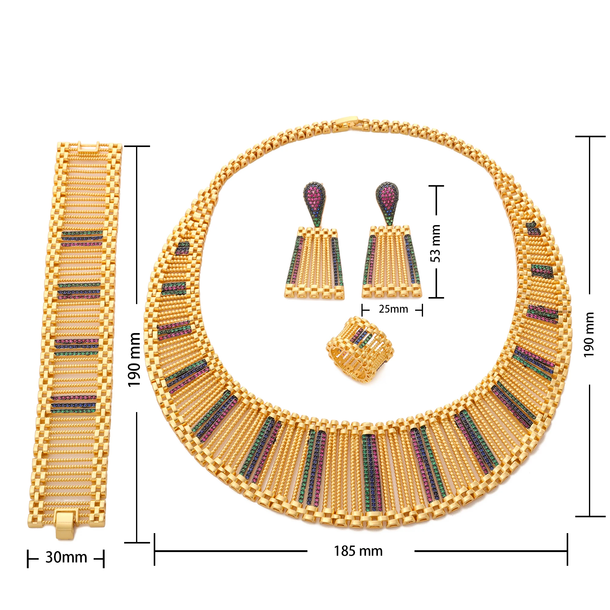 S4ab2b25627284e3da726fa071f4fce0bO Jewelry Set layers Necklace Bracelets Ring Earrings Jewelry Set Luxurious Gorgeous Stitching for Women's Wedding Exquisite Mallzona