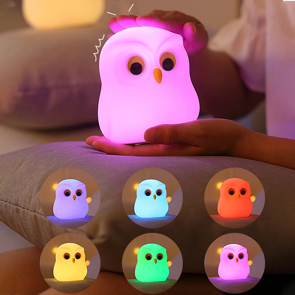 Adorable Silicone Owl Night Light - Rechargeable RGB Ambient Lamp for Room Decor and Children's Gifts