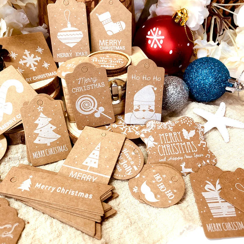 

Christmas Paper Tag New Kraft Paper Christmas Tag Card with Twine Christmas Product Set Gift Wrapping Decor DIY Supply