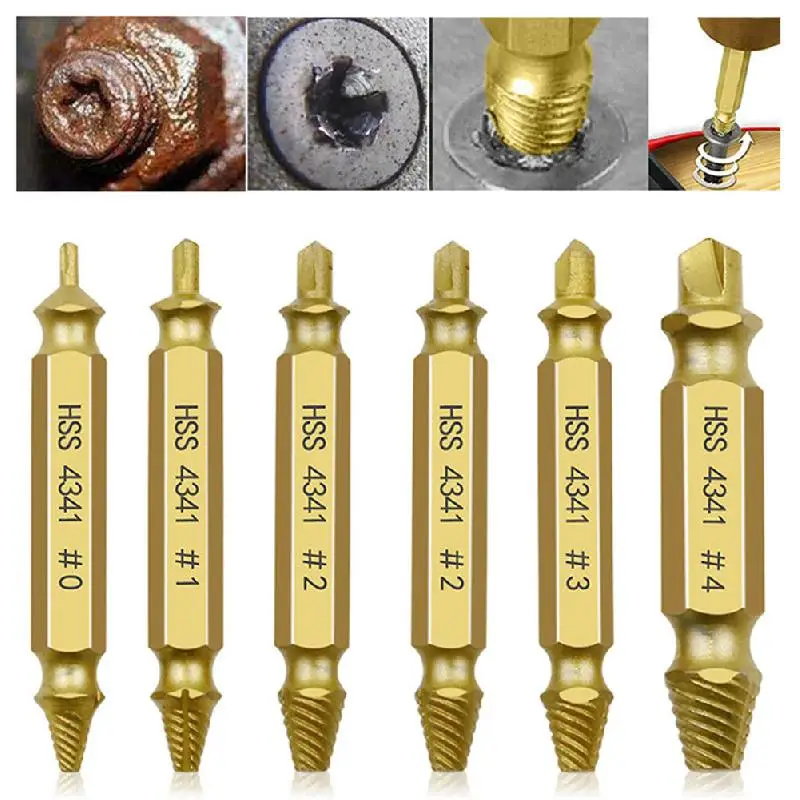 

Durable 6pcs Damaged Screw Extractor Drill Bits Guide Set Broken Speed Out Easy Out Bolt Screw High Strength Remover Tools