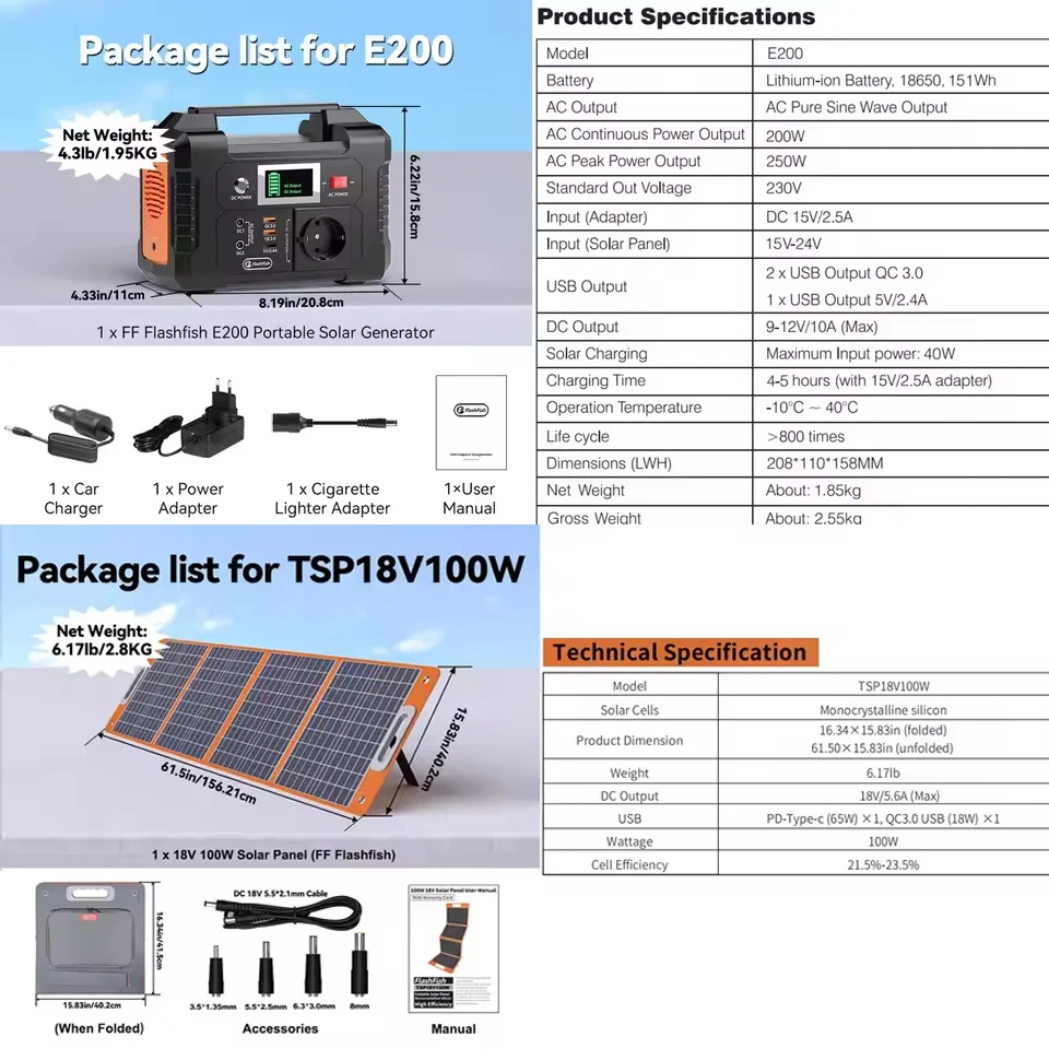 FF Flashfish Tragbare Powerstation 200W 151Wh Kompakter Generator Solargenerator 230V AC DC Li-Ionen-Batterie Versorgung für Outdoor – Detail 1