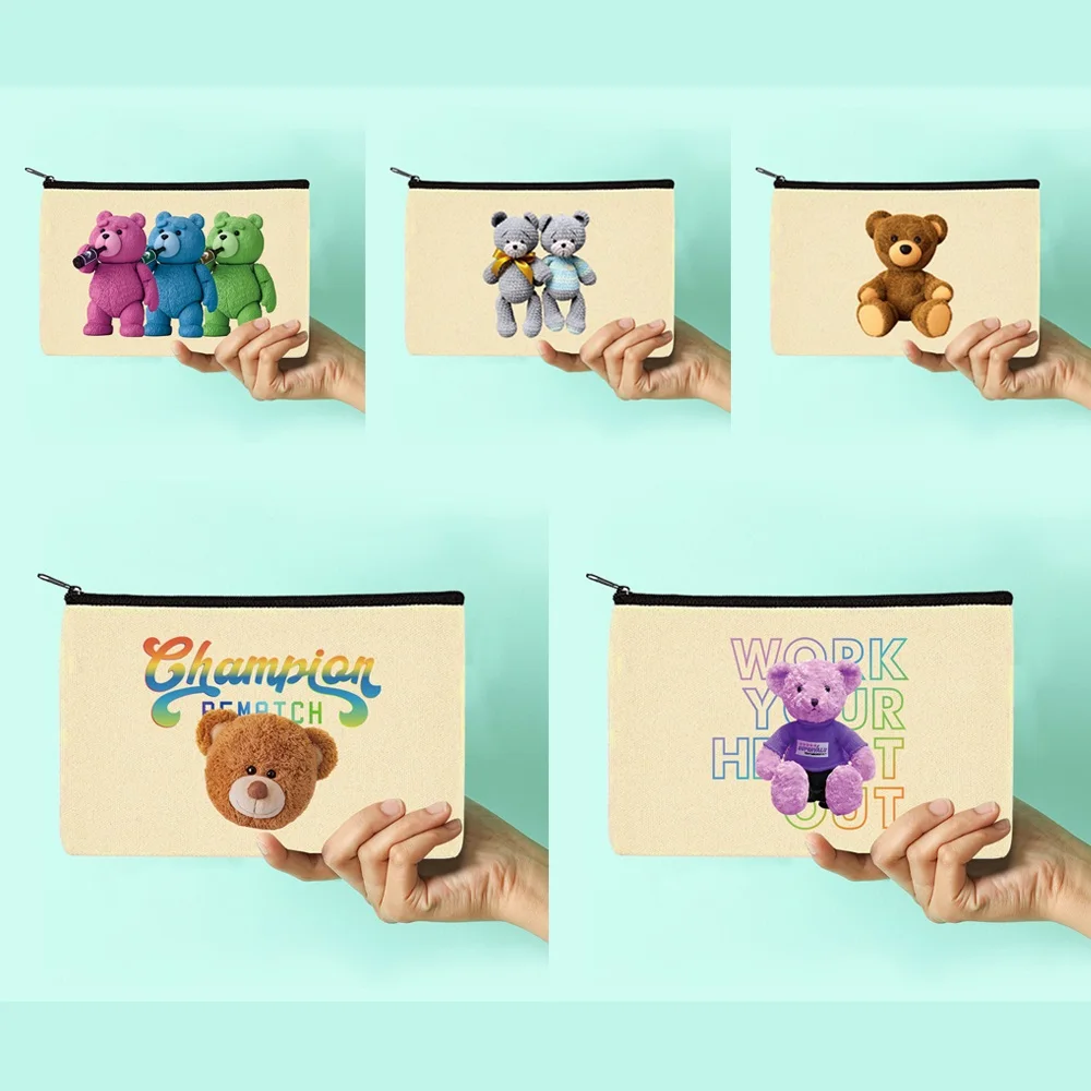 Women Casual Cosmetic Storage Bag bear Printed Series Pattern Outdoor Travel Makeup Bag Toiletry Organize Zippered Beauty Bag