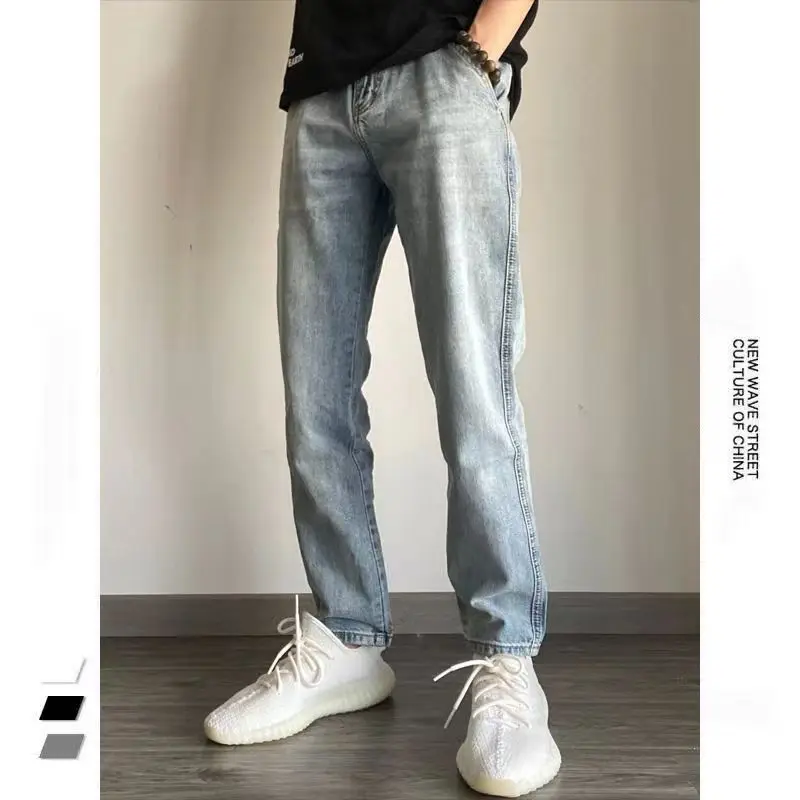 Light Jeans Baggy Jeans For Men Straight Wide Pants With Side Pockets Men's Clothes Blue Jogging Trousers Male Hip Hop Man