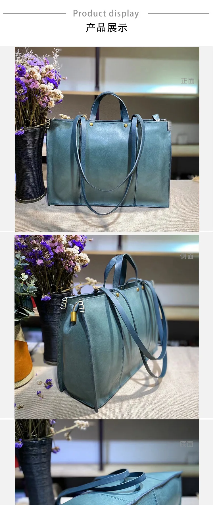 Einfache Vintage-Einkaufstasche aus hochwertigem Rindsleder der ersten Schicht mit großem Fassungsvermögen für Damen, große Handtasche aus echtem Leder für die tägliche Arbeit – Detail 3