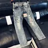 Trousers Light Blue With Holes Jeans For Men Tapered Male Cowboy Pants Torn Ripped Broken 2024 Trend Promotion Hot Kpop Harajuku 1