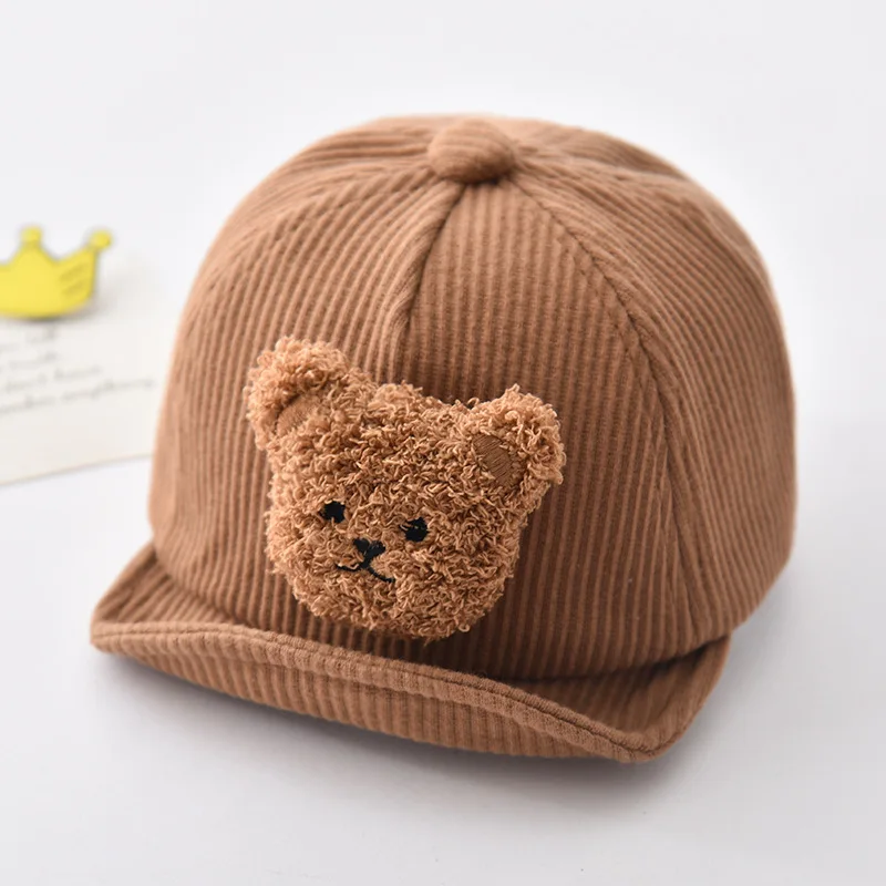 New Corduroy Baby Cap Cartoon Bear Baby Hat for Boys Girls Kids Baseball Cap Children Toddler Hats Bonnet Infant Accessories 3