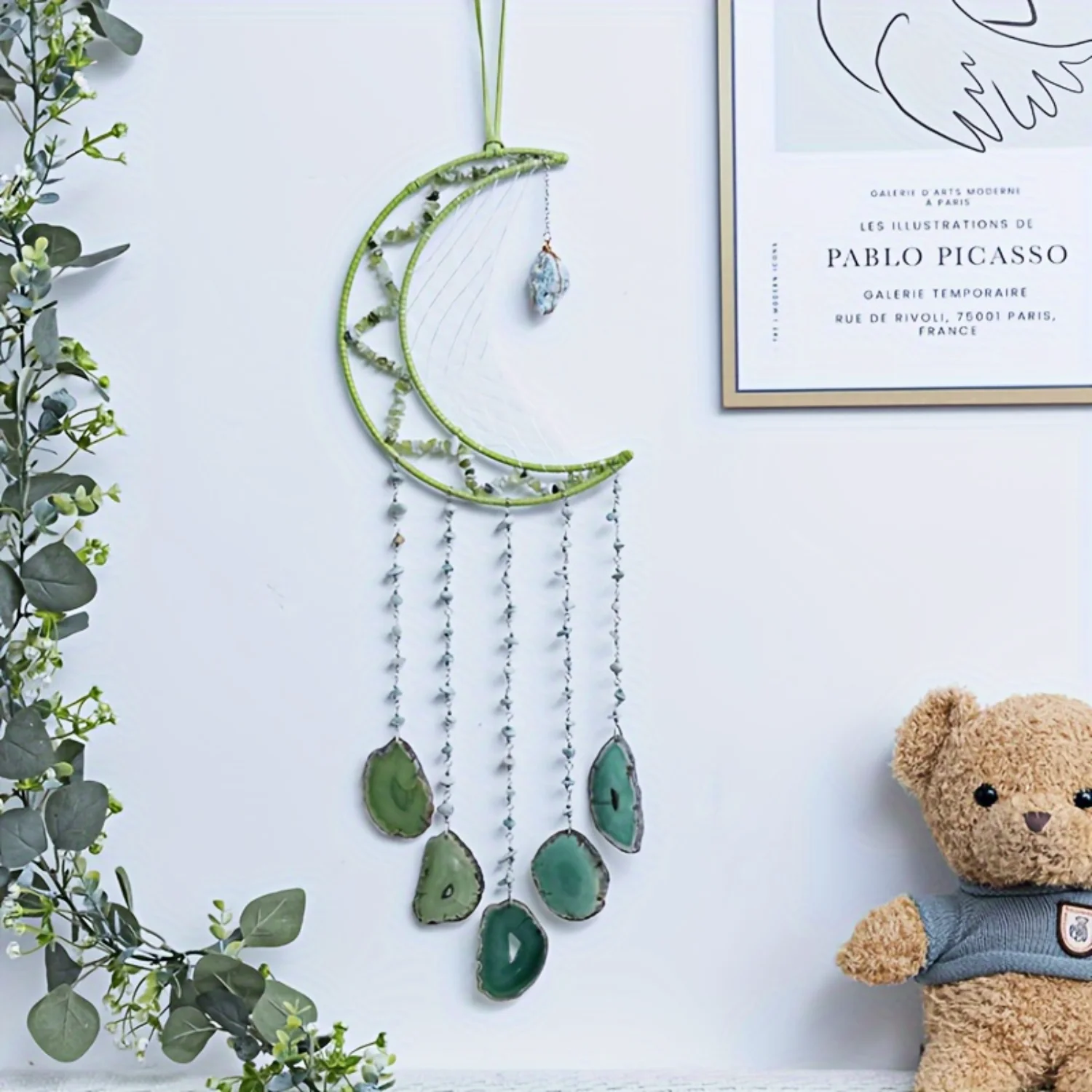Agate Slice Wind Chime, Crystal Gemstone Hanging Ornament, Contemporary Style Decor-9.45 X 29.53 Inches