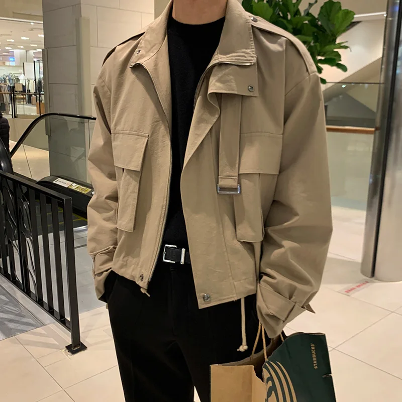 Fashion Men's Coat 2023 Korean Style Loose Fashion Turn-down Collar Retro Cargo Jackets Solid Pockets Temperament Мужская Куртка 2020 весна осень женщины ковбой пальто loose длинный рукав короткие женщины джинсовая куртка бомбардировщик куртка пальто