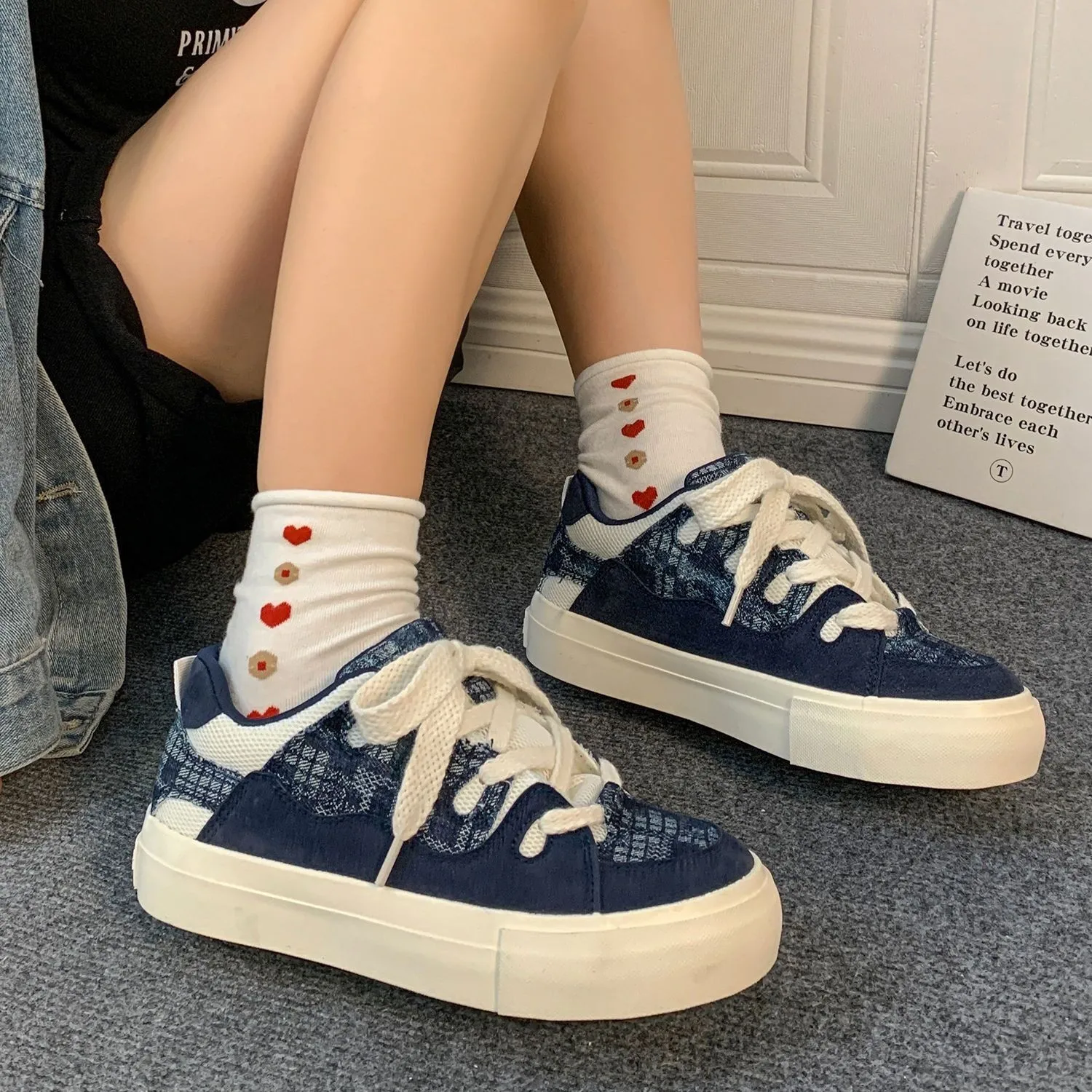 

SHANPA Korean Fashion Canvas Shoes for Women Chic and Elegant Comfortable Sneakers Harajuku Casual Vulcanized Ladies Footwear